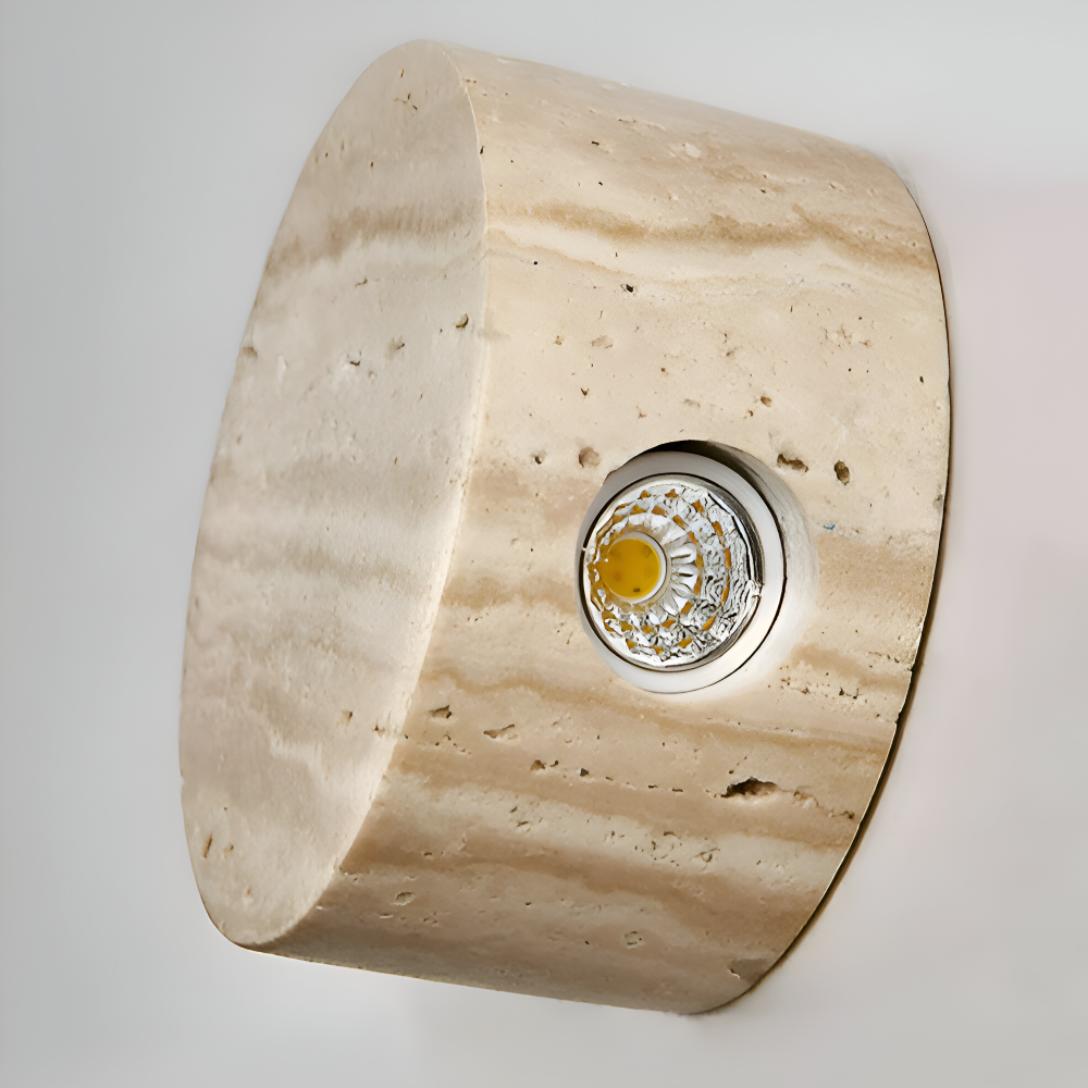 Beżowa okrągła lampa ścienna marmurowa LED Wabi Sabi