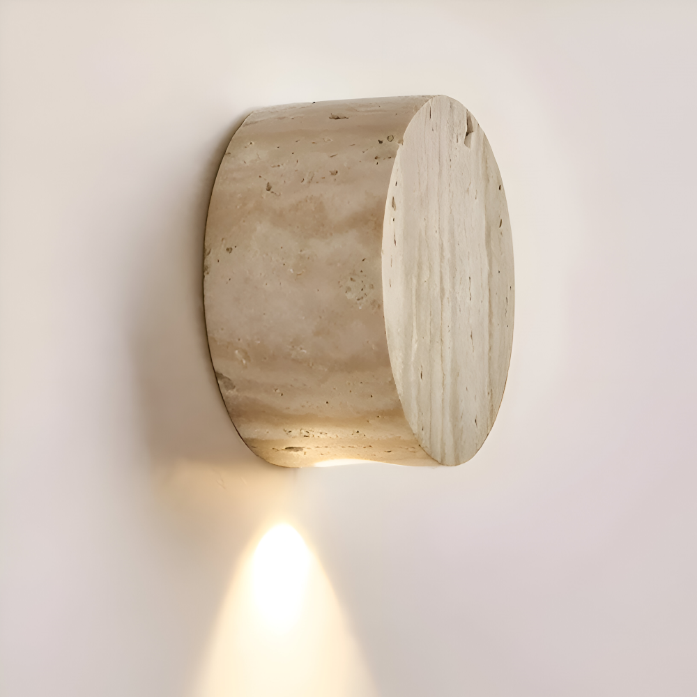 Beżowa okrągła lampa ścienna marmurowa LED Wabi Sabi