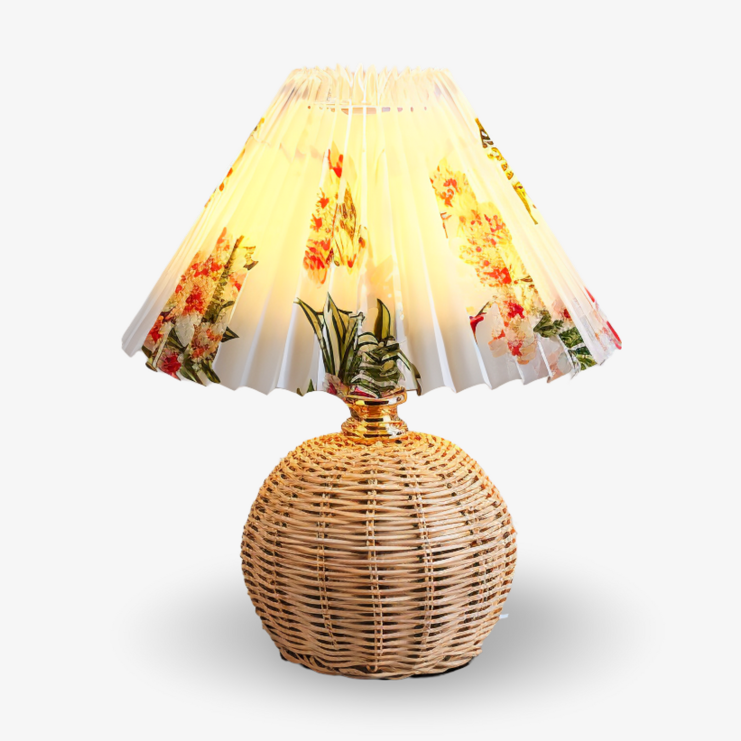 Lampka stołowa LED z plisowanym kloszem rattanowym