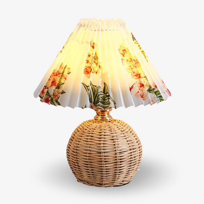Lampka stołowa LED z plisowanym kloszem rattanowym