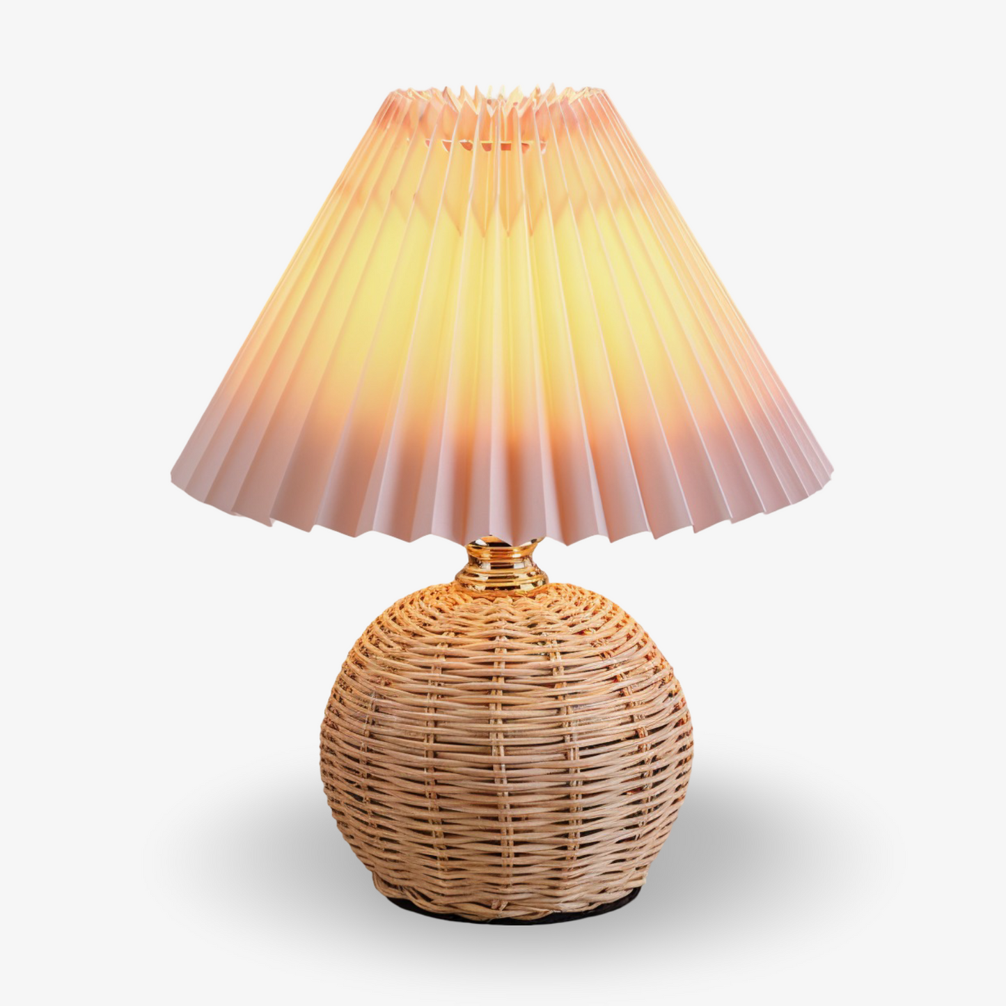 Lampka stołowa LED z plisowanym kloszem rattanowym