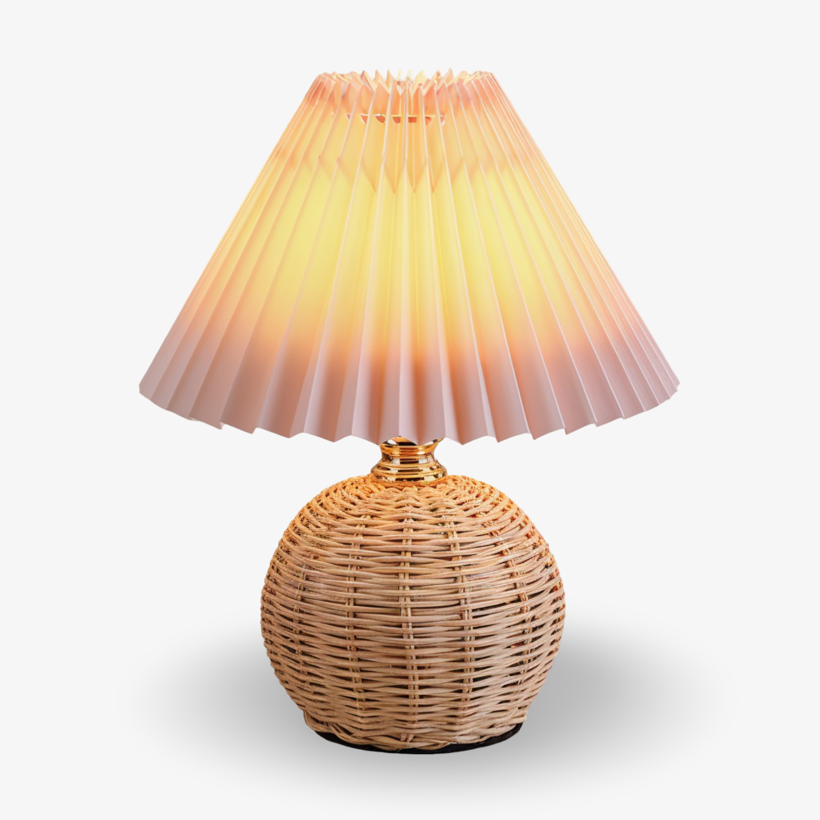 Lampka stołowa LED z plisowanym kloszem rattanowym
