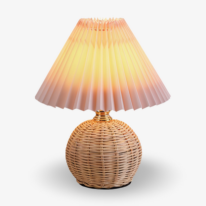 Lampka stołowa LED z plisowanym kloszem rattanowym