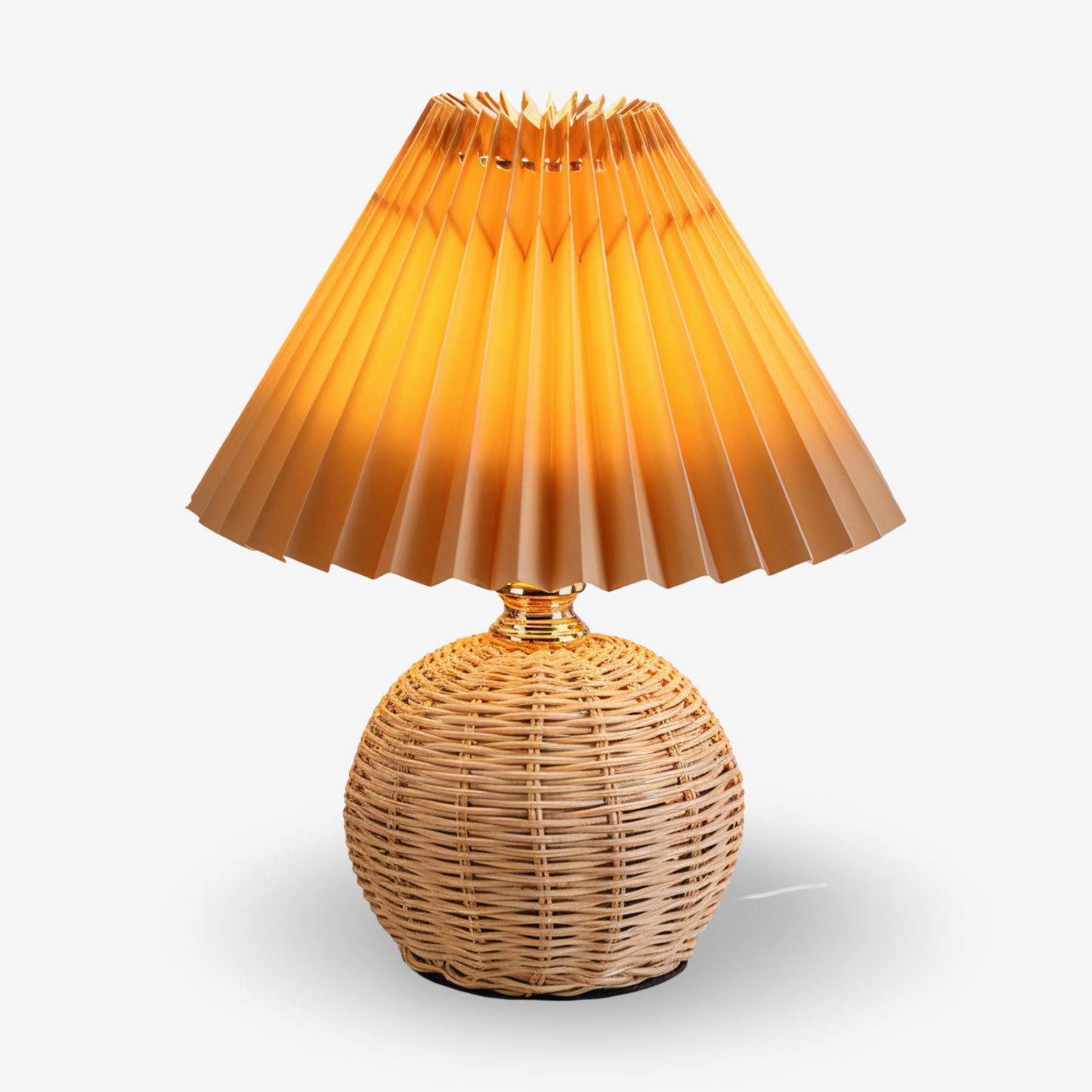 Lampka stołowa LED z plisowanym kloszem rattanowym