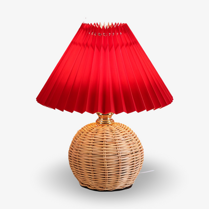 Lampka stołowa LED z plisowanym kloszem rattanowym