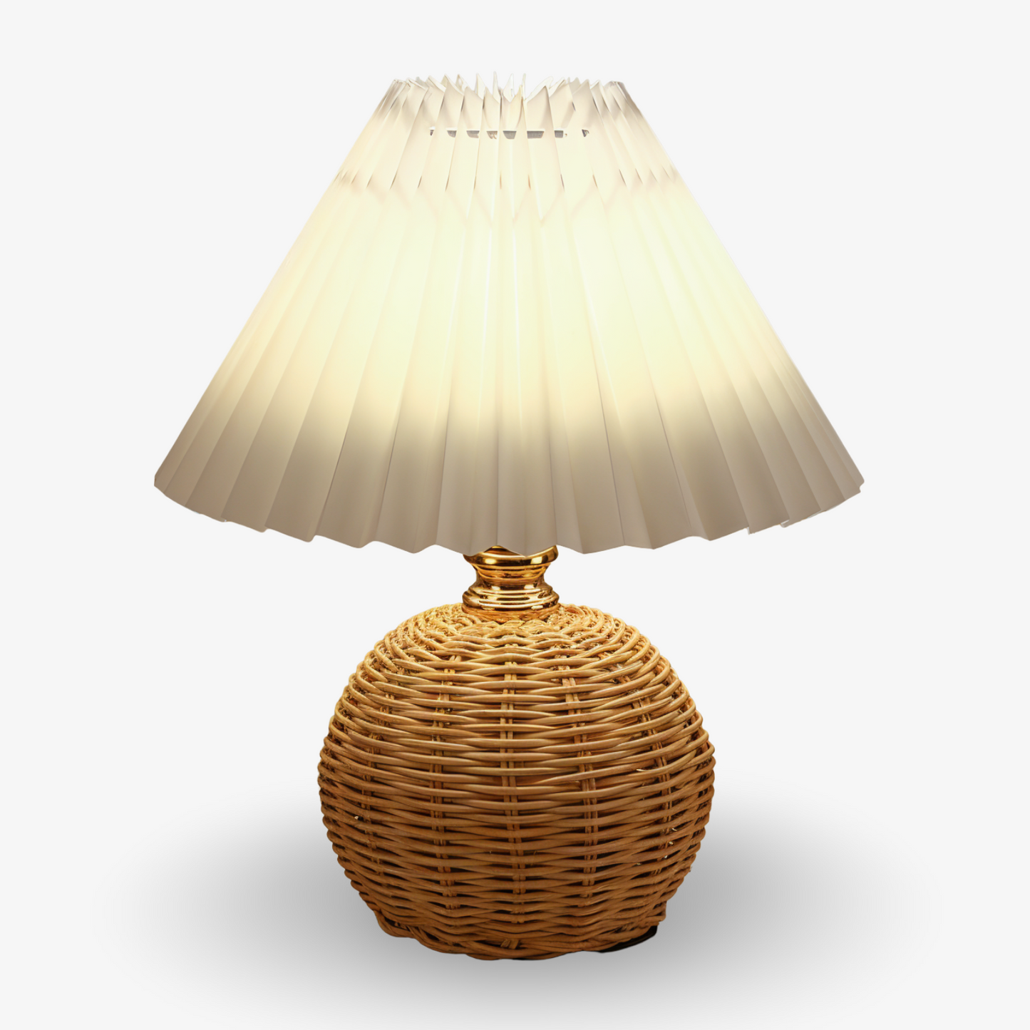 Lampka stołowa LED z plisowanym kloszem rattanowym
