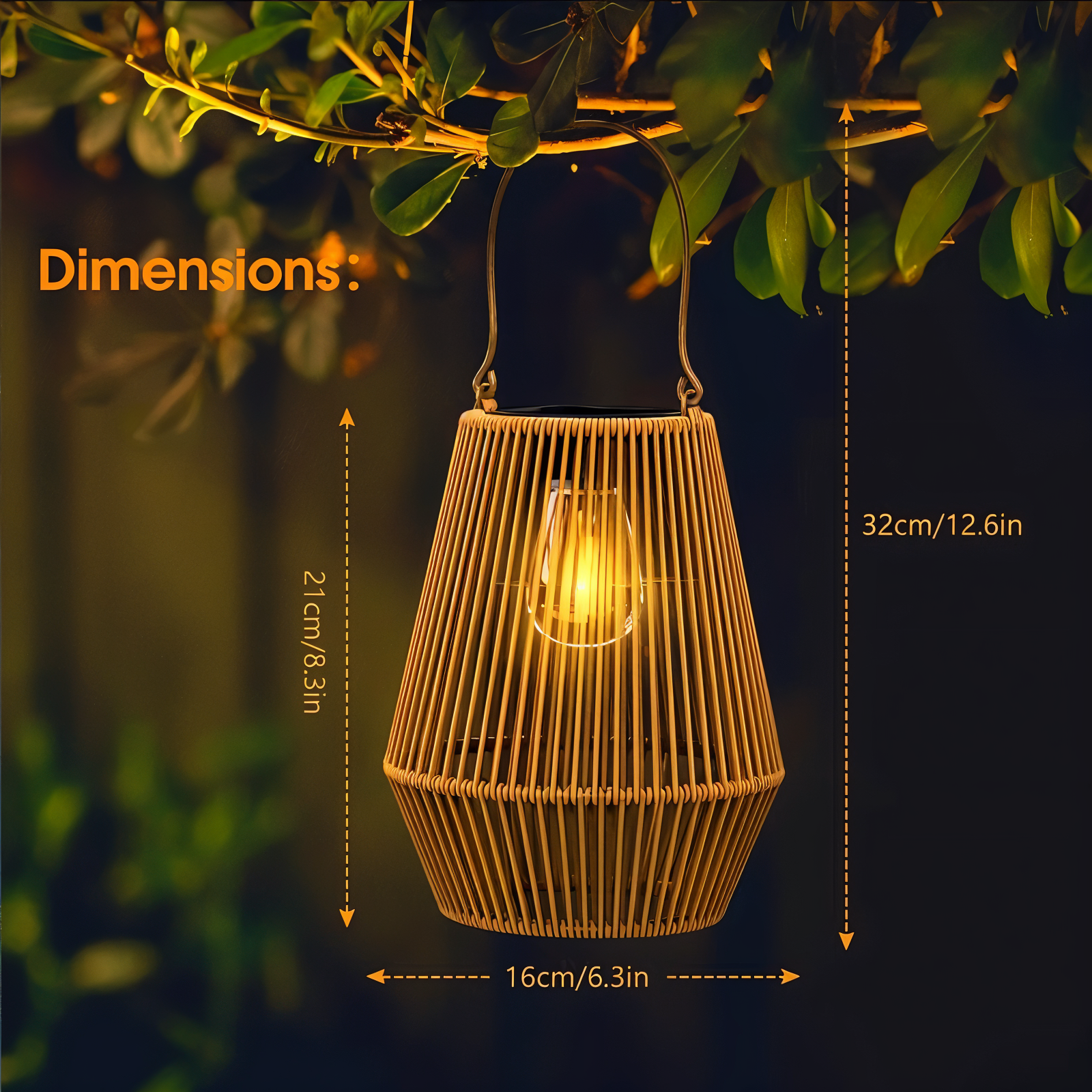 Solarna lampa wisząca z rattanu do ogrodu