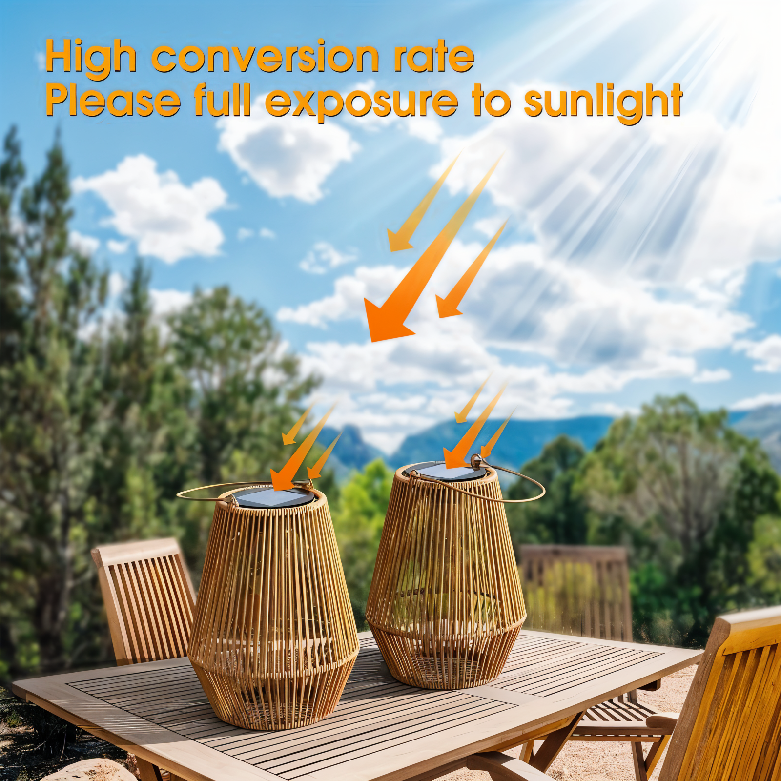 Solarna lampa wisząca z rattanu do ogrodu
