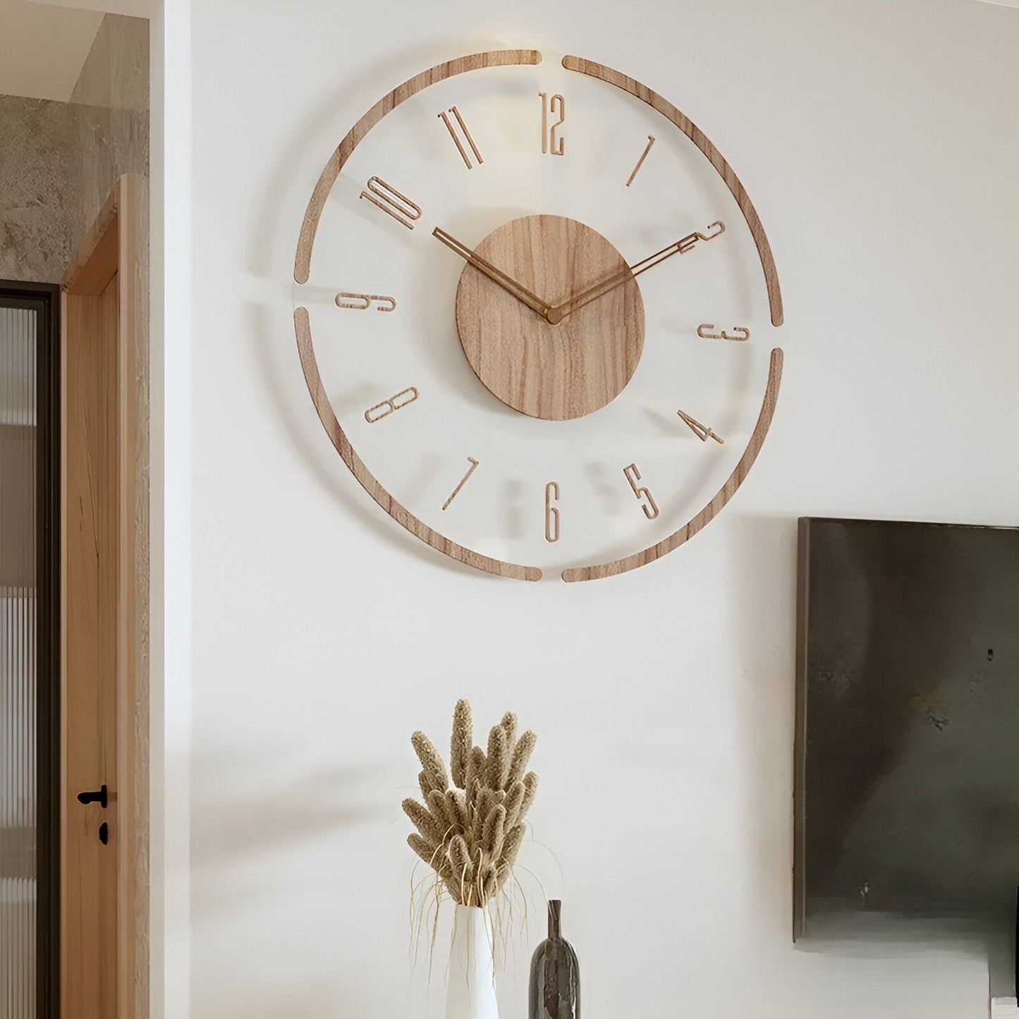 Zegar ścienny transparentny akrylowy z drewnem 35 cm