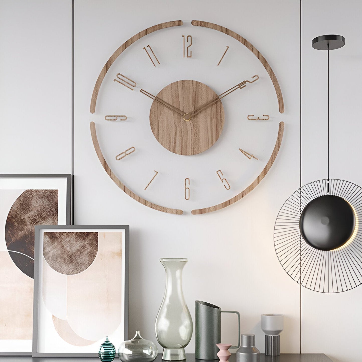 Zegar ścienny transparentny akrylowy z drewnem 35 cm