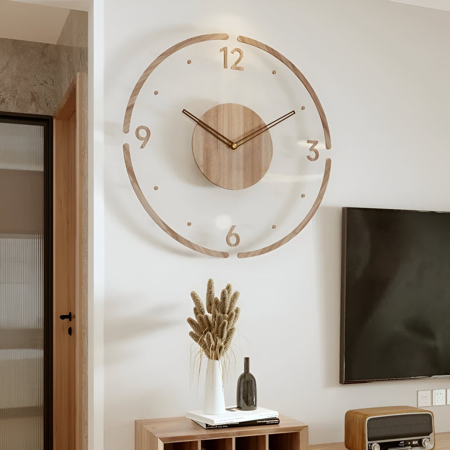 Zegar ścienny transparentny akrylowy z drewnem 35 cm
