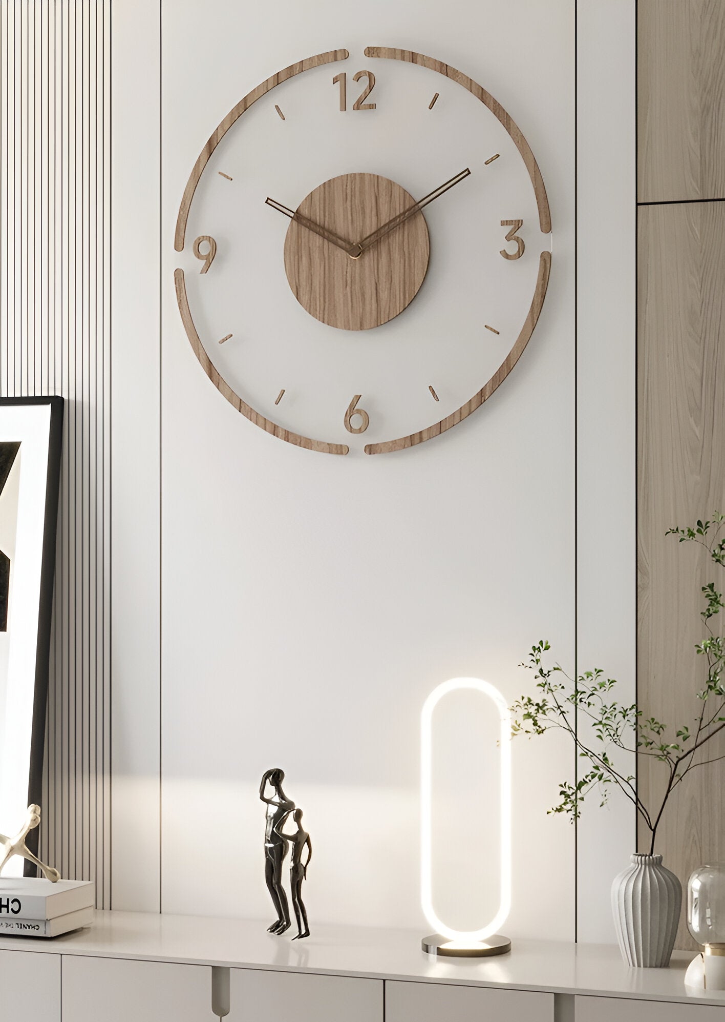 Zegar ścienny transparentny akrylowy z drewnem 35 cm