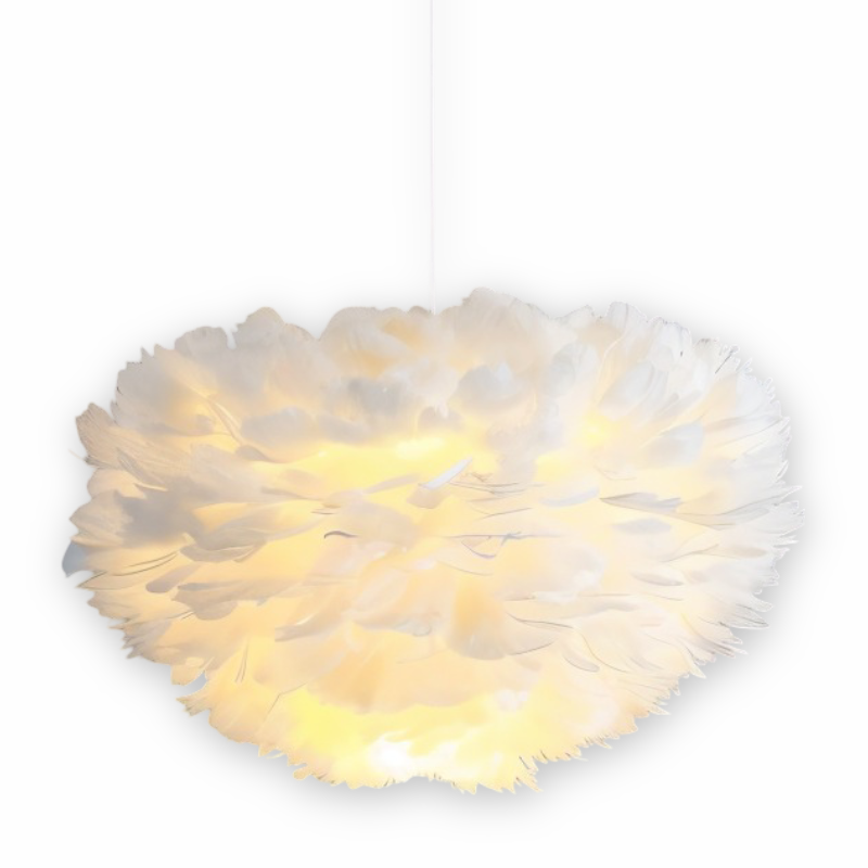 Lampa wisząca z piór ręcznie wykonana do sypialni