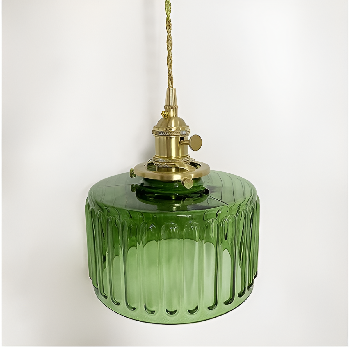 Zielona lampa wisząca vintage z ryflowanego szkła