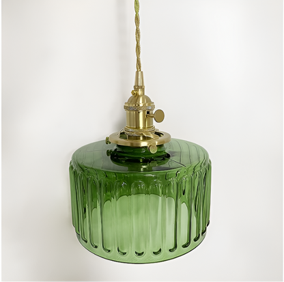 Zielona lampa wisząca vintage z ryflowanego szkła