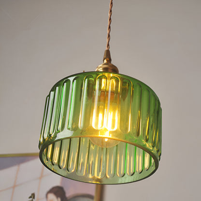 Zielona lampa wisząca vintage z ryflowanego szkła
