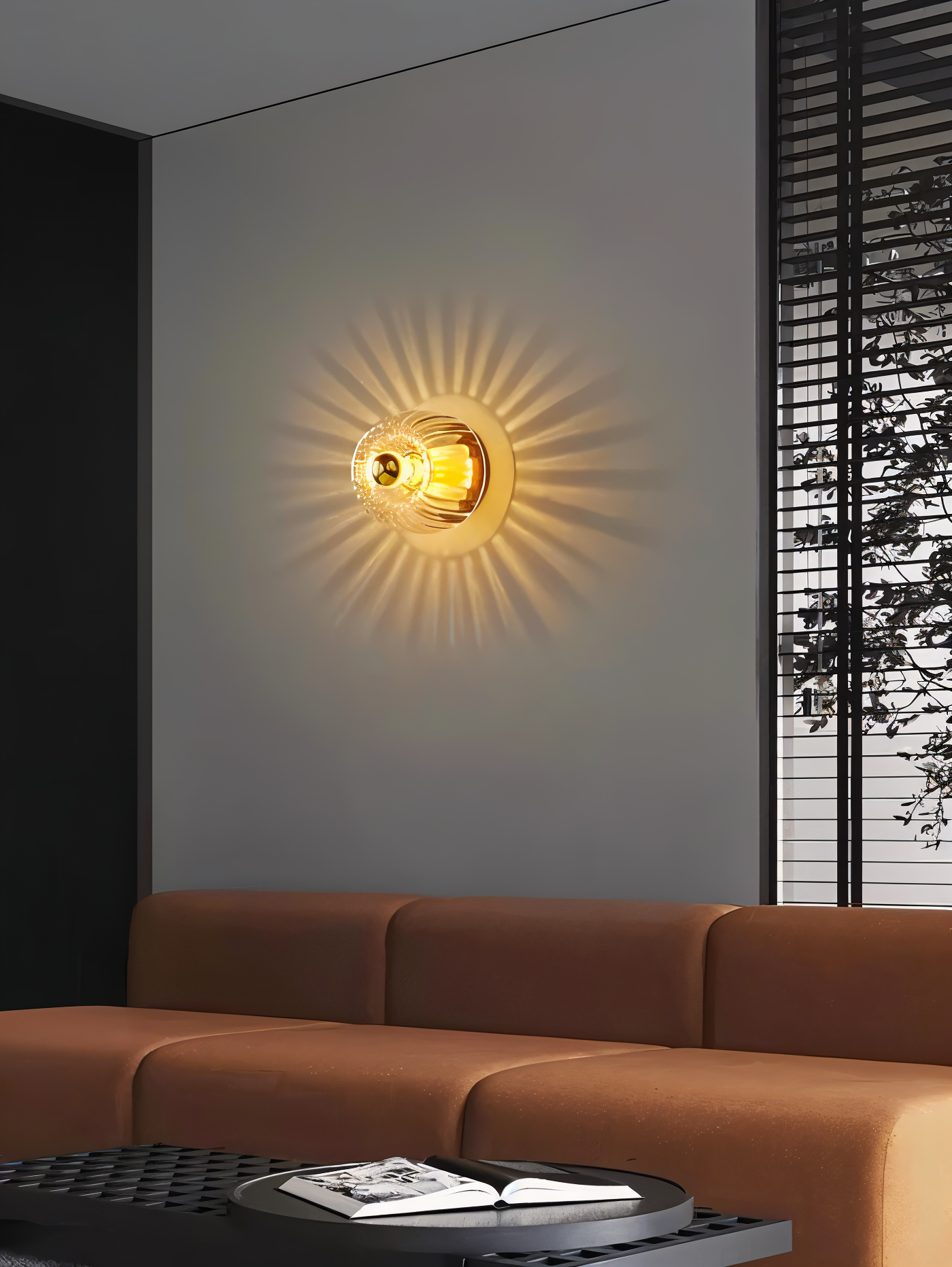 Lampa ścienna z ryflowanego szkła w stylu Bauhaus