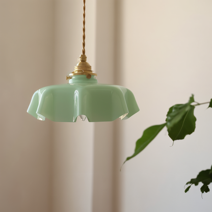 Lampa sufitowa retro szklana kwiatowa E27 mosiądz