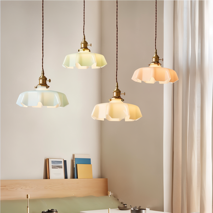 Lampa sufitowa retro szklana kwiatowa E27 mosiądz