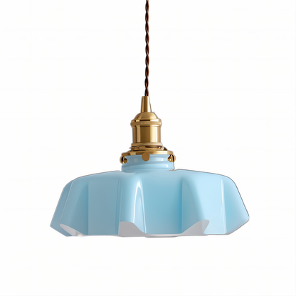 Lampa sufitowa retro szklana kwiatowa E27 mosiądz