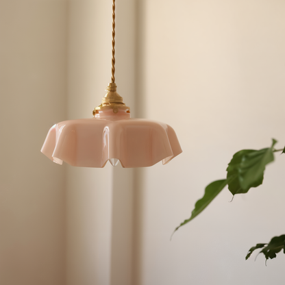 Lampa sufitowa retro szklana kwiatowa E27 mosiądz
