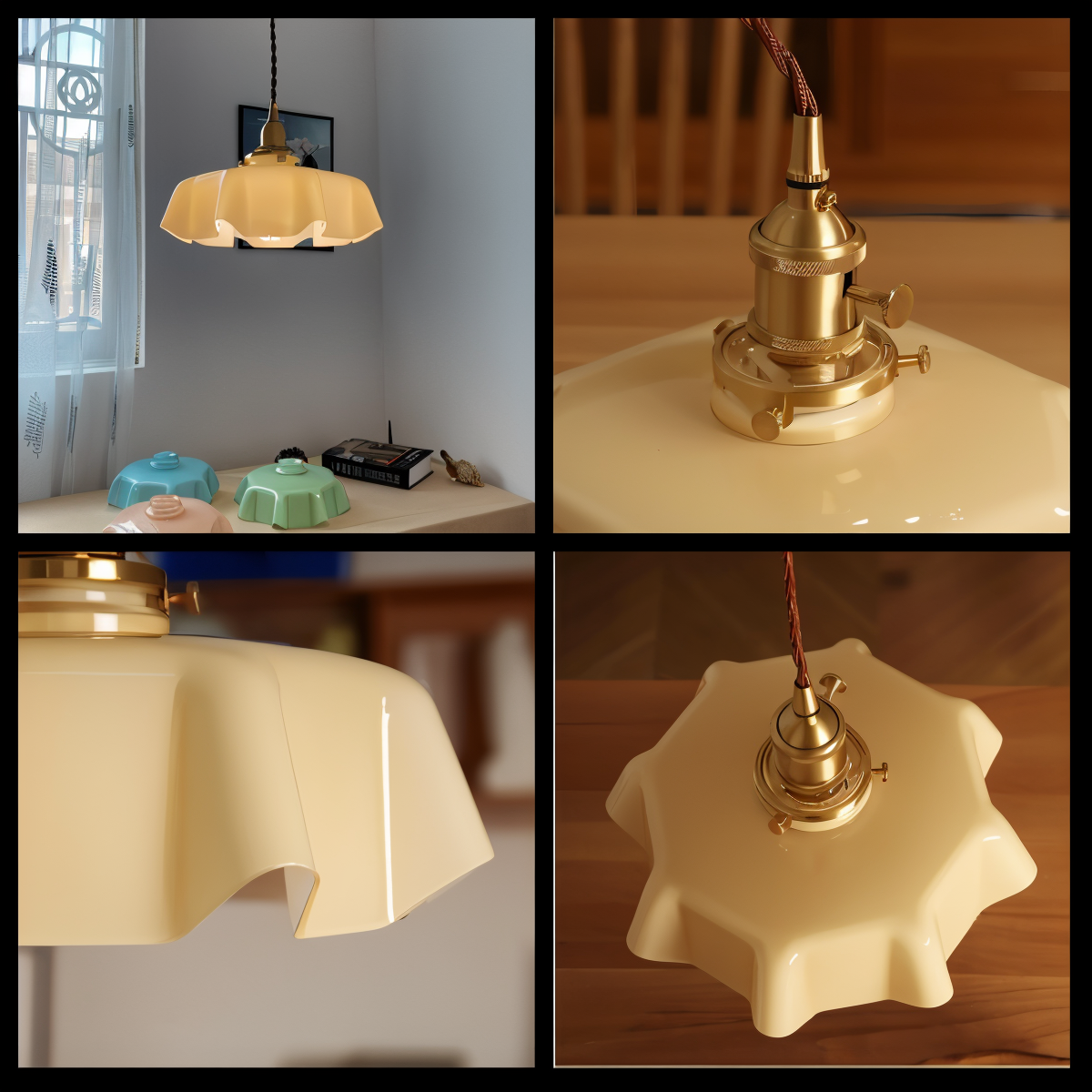 Lampa sufitowa retro szklana kwiatowa E27 mosiądz