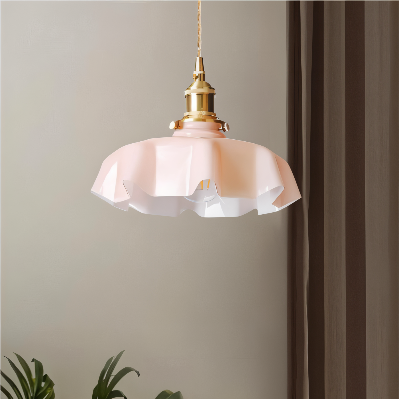 Lampa sufitowa retro szklana kwiatowa E27 mosiądz