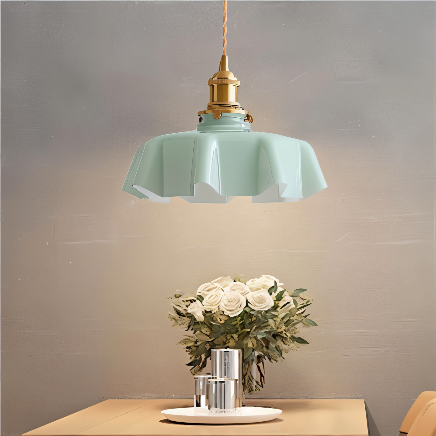 Lampa sufitowa retro szklana kwiatowa E27 mosiądz