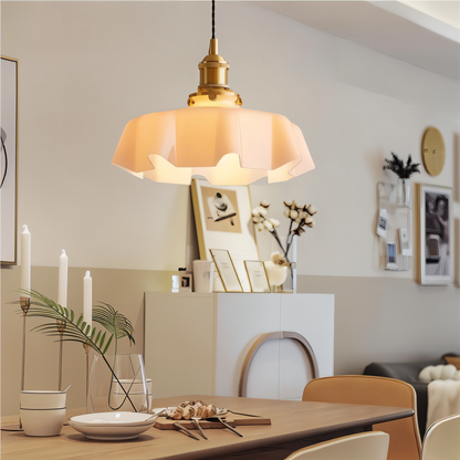 Lampa sufitowa retro szklana kwiatowa E27 mosiądz