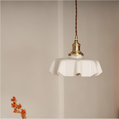 Lampa sufitowa retro szklana kwiatowa E27 mosiądz