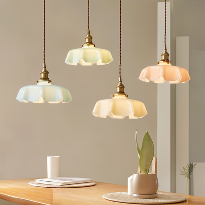 Lampa sufitowa retro szklana kwiatowa E27 mosiądz