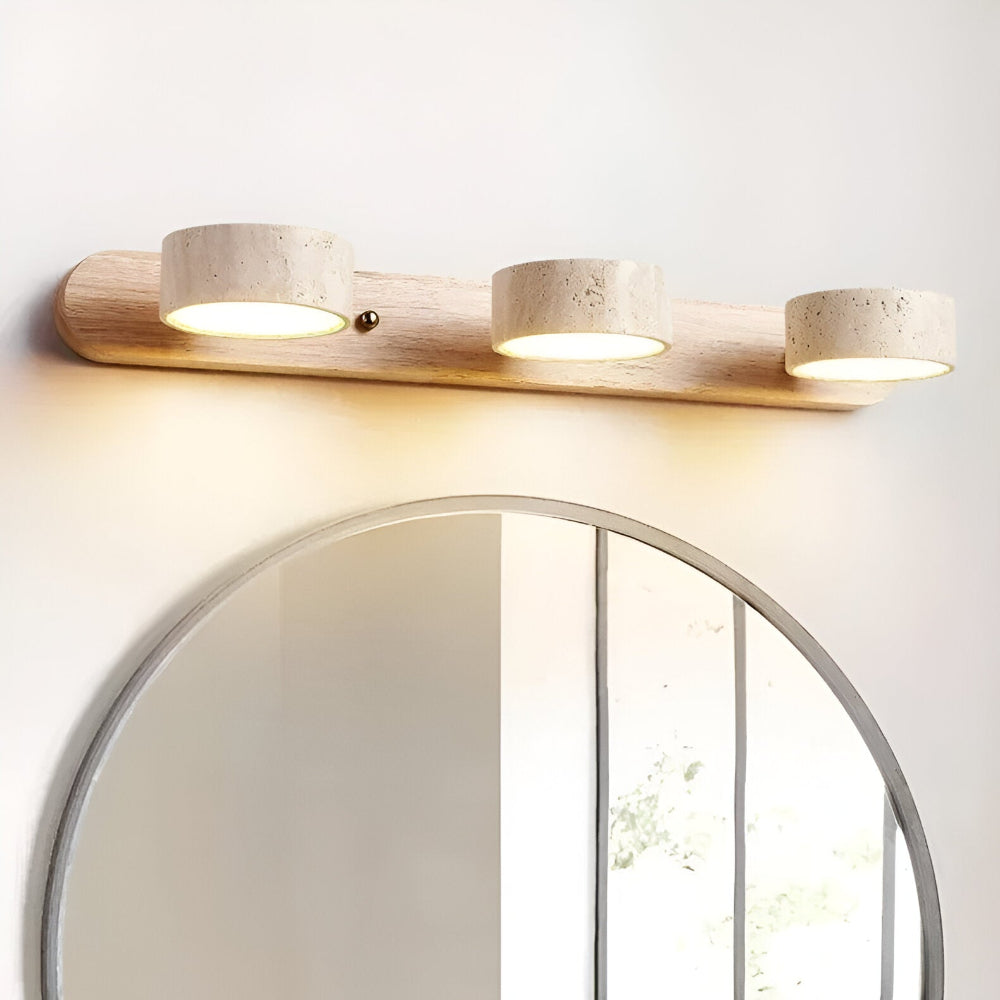 Trawertynowa lampa ścienna LED z drewnem do salonu