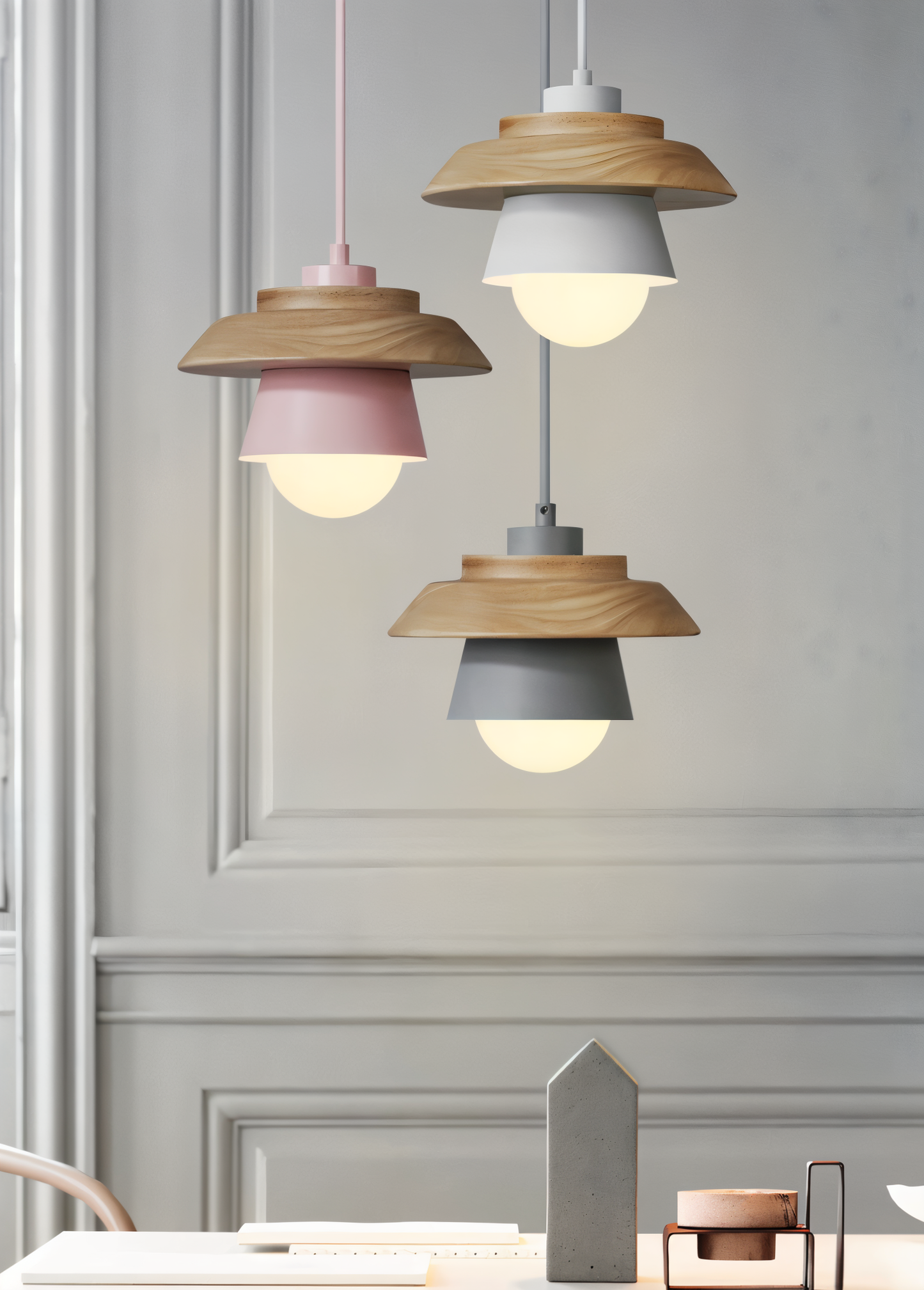 Lampa wisząca drewniano-metalowa w stylu skandynawskim