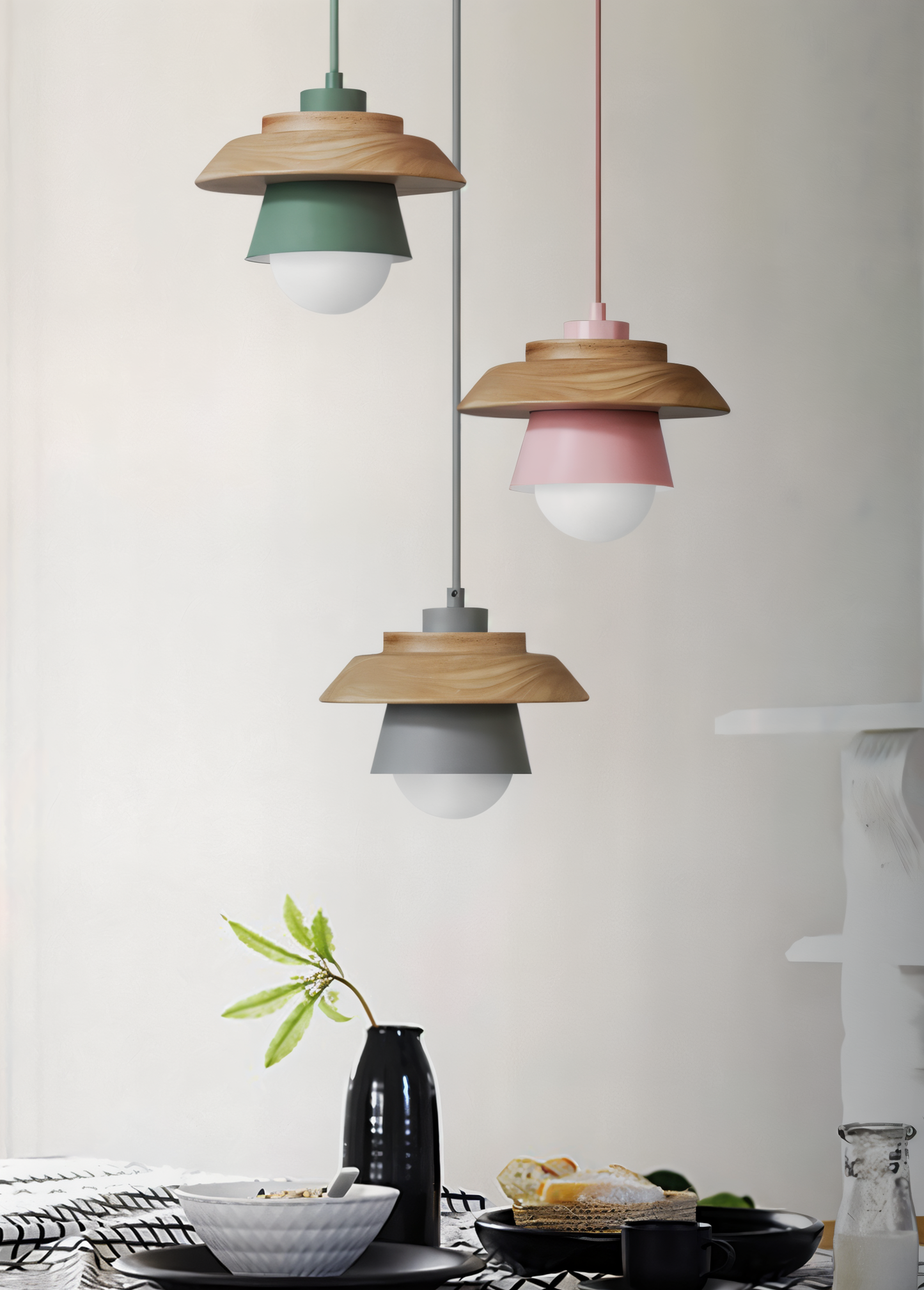 Lampa wisząca drewniano-metalowa w stylu skandynawskim