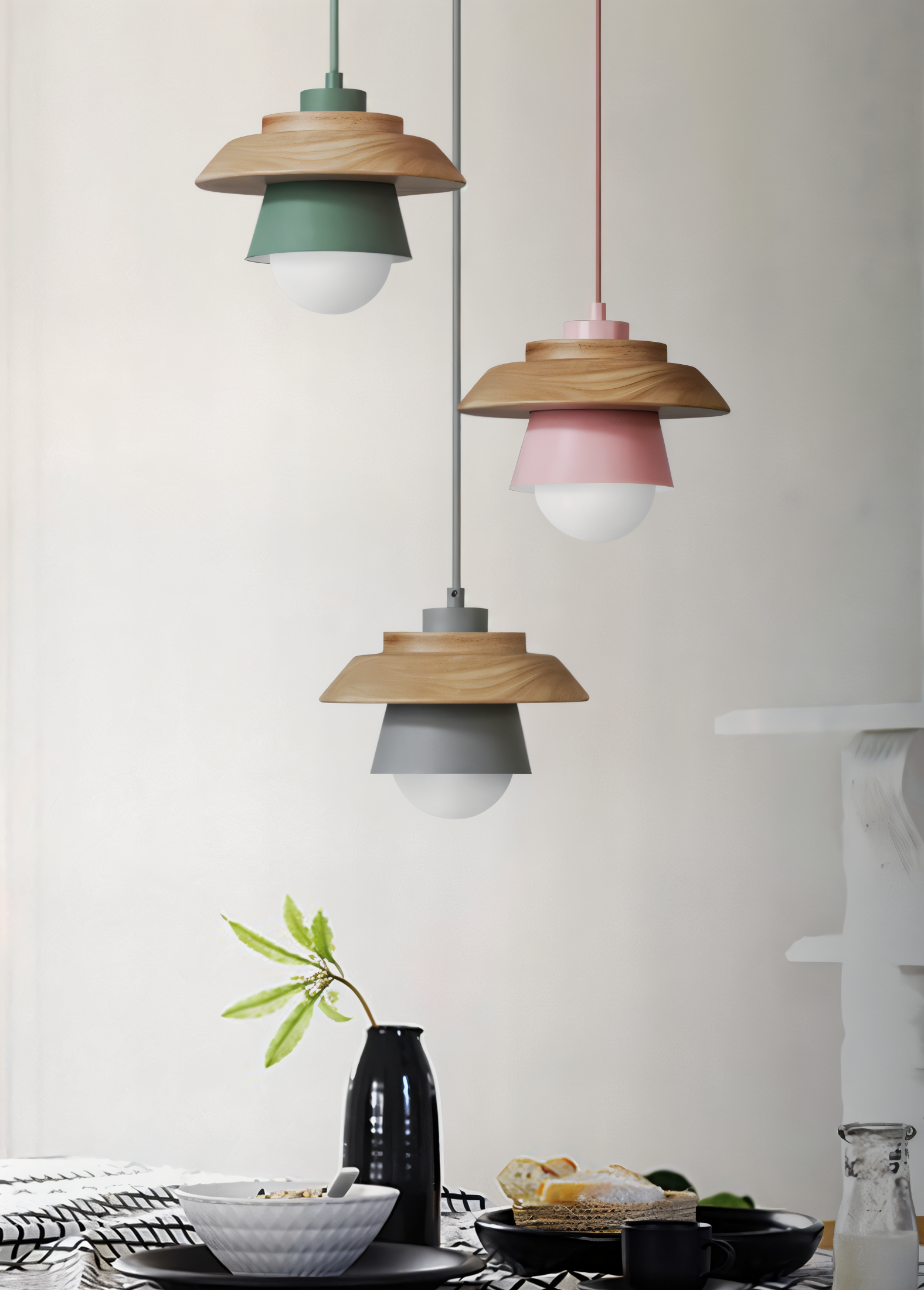 Lampa wisząca drewniano-metalowa w stylu skandynawskim