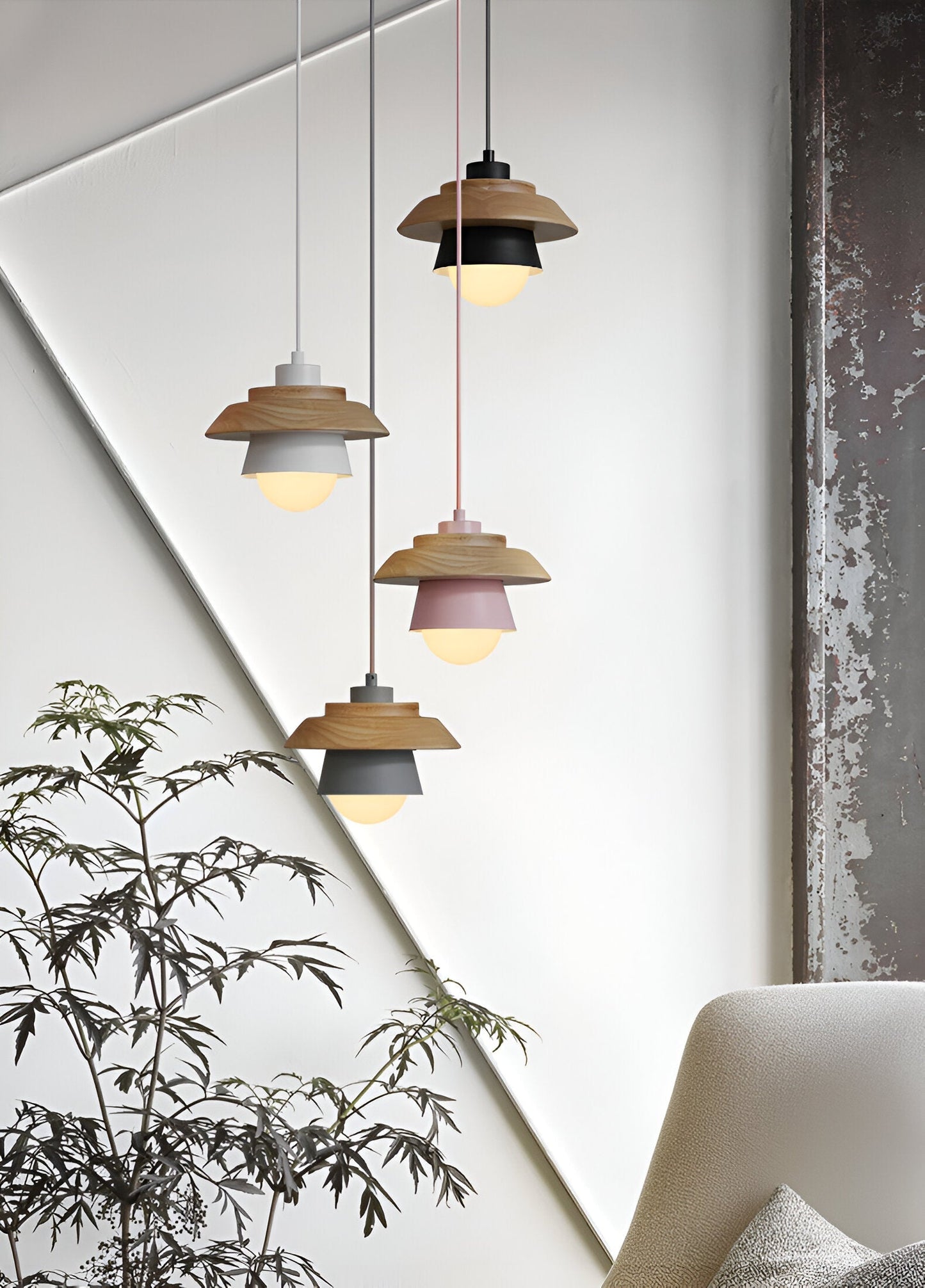 Lampa wisząca drewniano-metalowa w stylu skandynawskim
