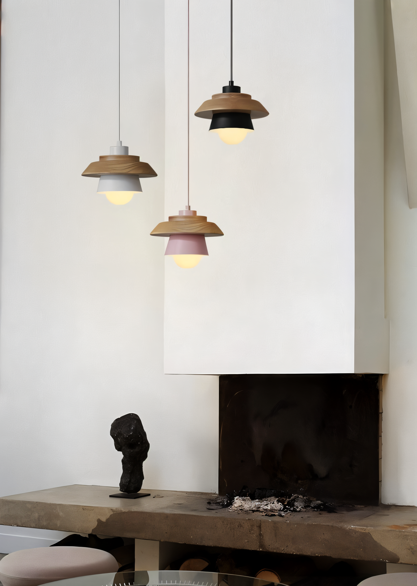 Lampa wisząca drewniano-metalowa w stylu skandynawskim