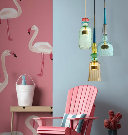 Kolorowa lampa wisząca szklana LED do pokoju dziecka