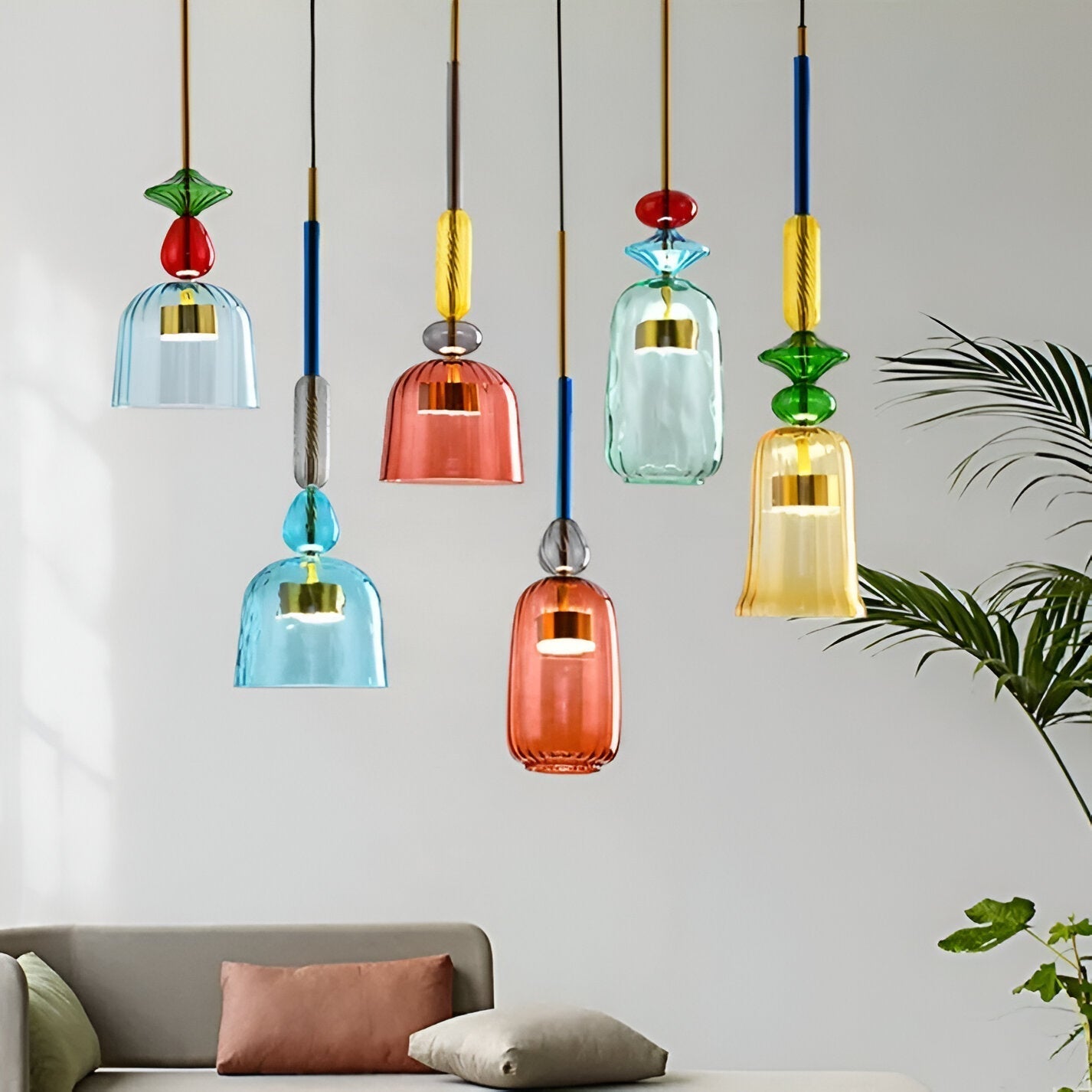 Kolorowa lampa wisząca szklana LED do pokoju dziecka