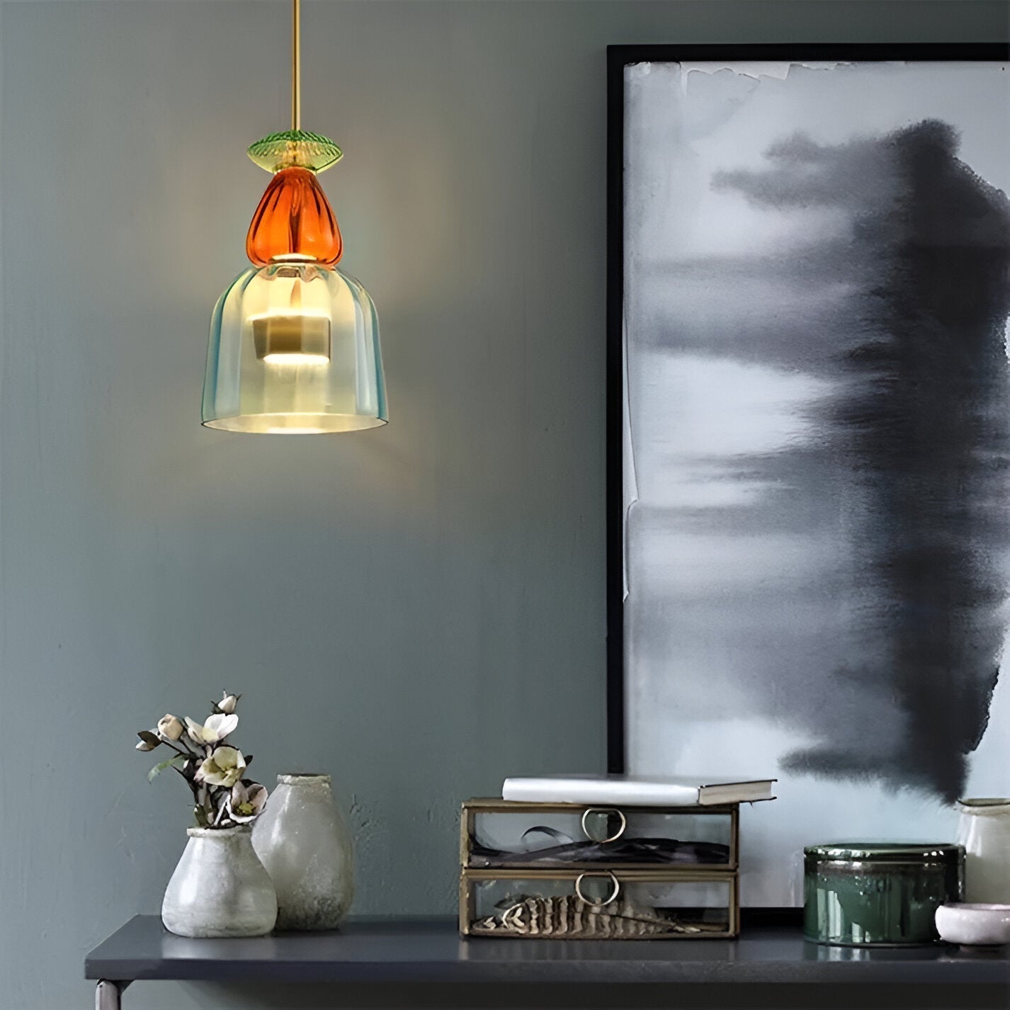 Kolorowa lampa wisząca szklana LED do pokoju dziecka