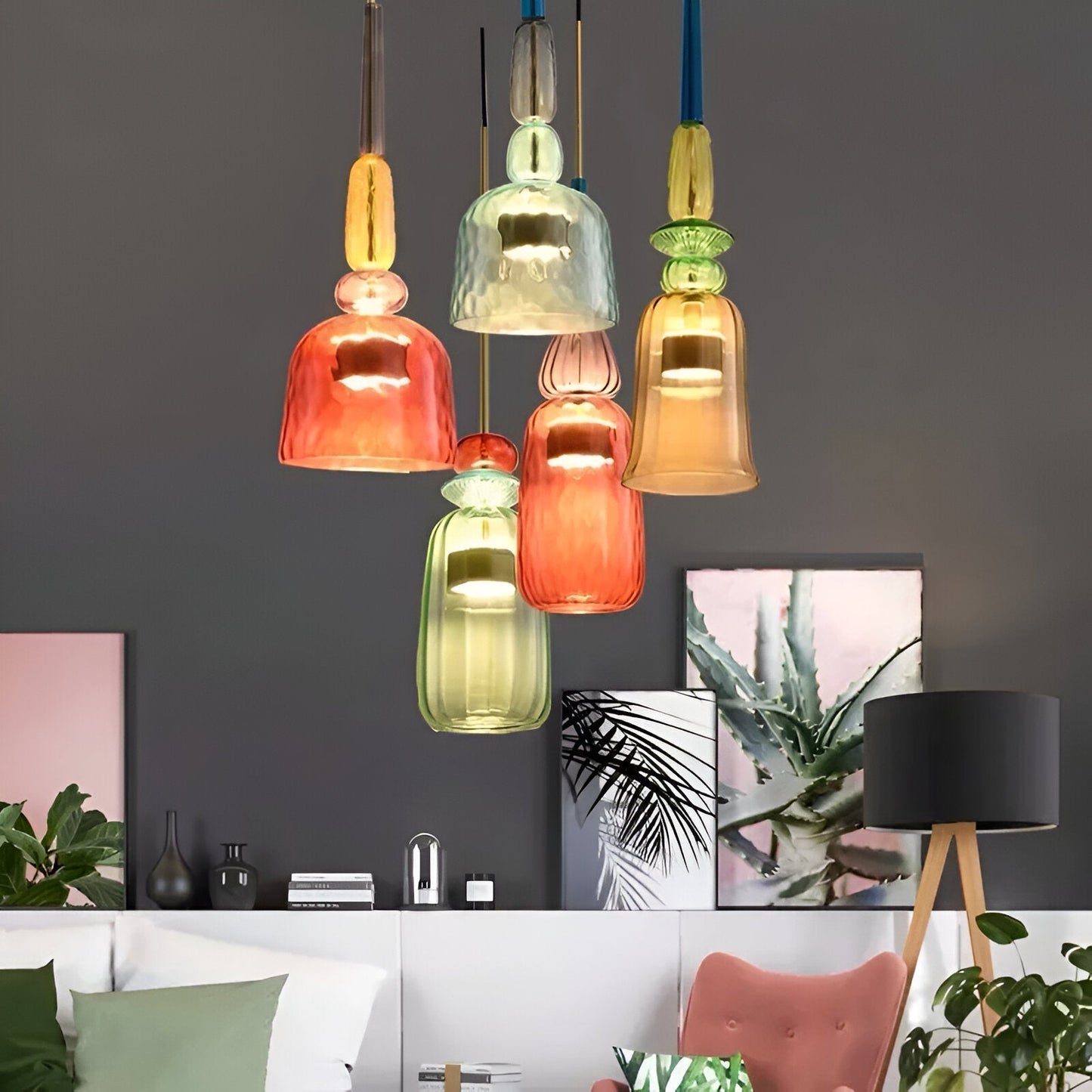 Kolorowa lampa wisząca szklana LED do pokoju dziecka