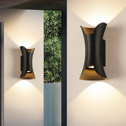 Zewnętrzna lampa ścienna LED góra-dół czarno-złota