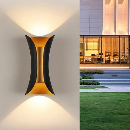 Zewnętrzna lampa ścienna LED góra-dół czarno-złota