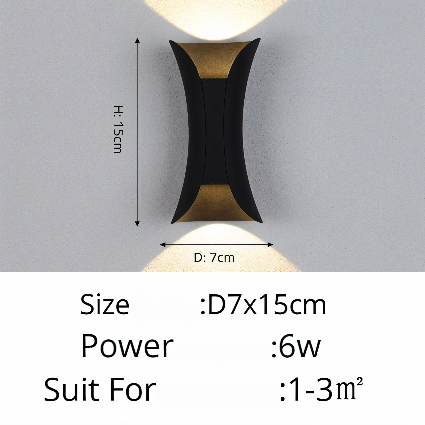 Zewnętrzna lampa ścienna LED góra-dół czarno-złota