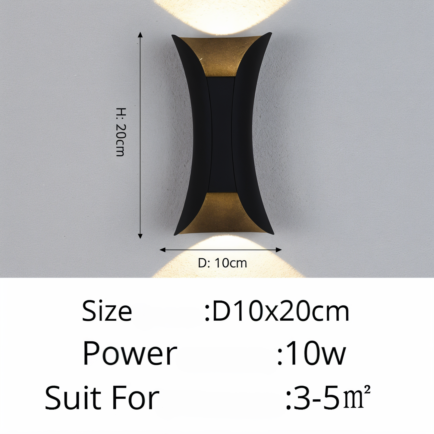 Zewnętrzna lampa ścienna LED góra-dół czarno-złota