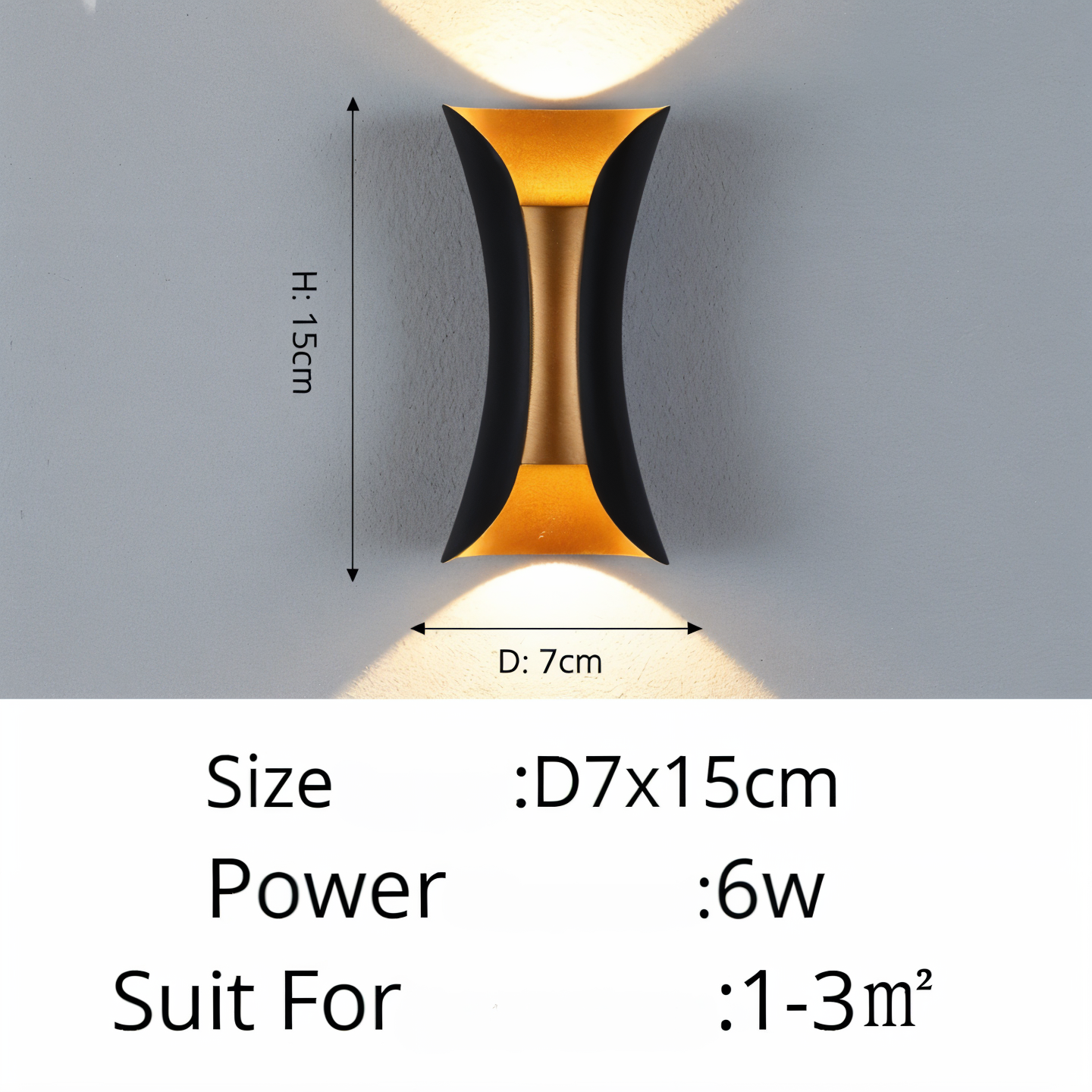 Zewnętrzna lampa ścienna LED góra-dół czarno-złota