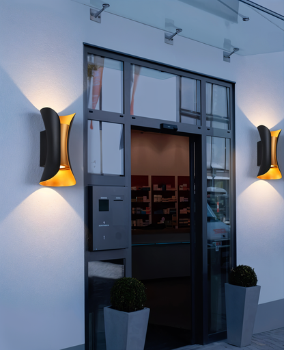 Zewnętrzna lampa ścienna LED góra-dół czarno-złota