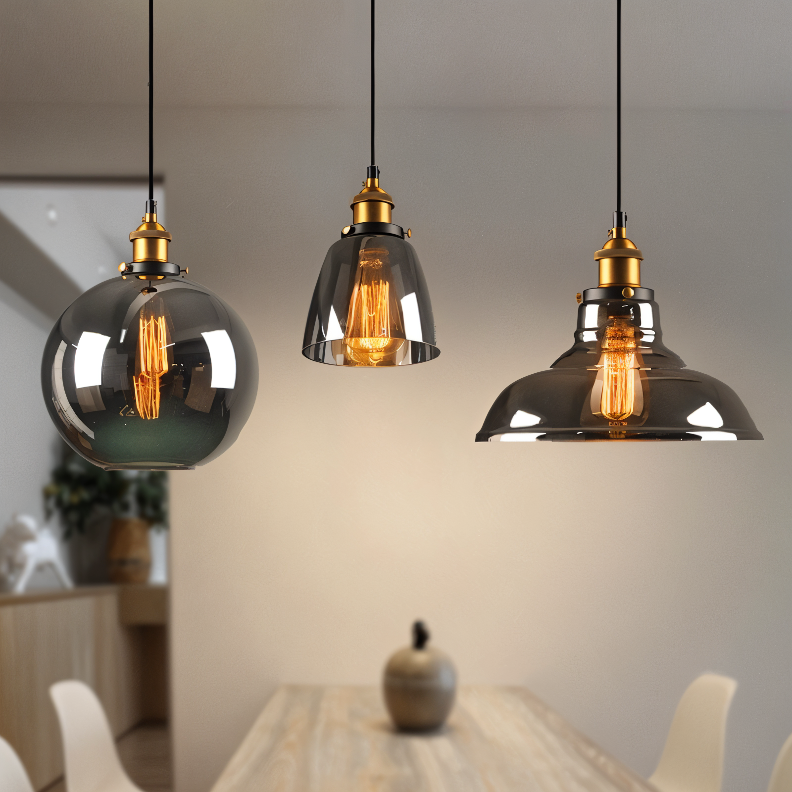 Lampa sufitowa vintage dymione szkło E27 industrialna