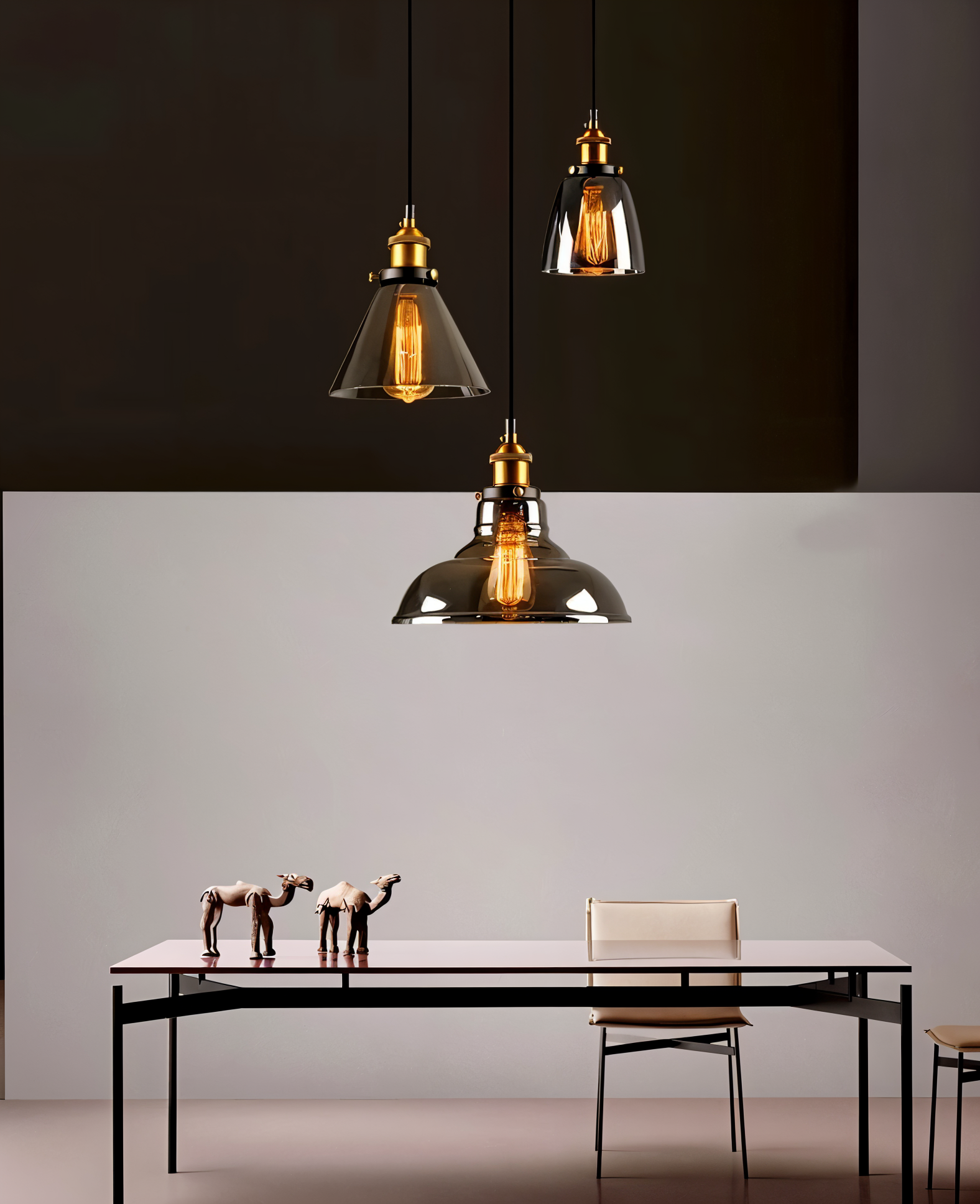 Lampa sufitowa vintage dymione szkło E27 industrialna
