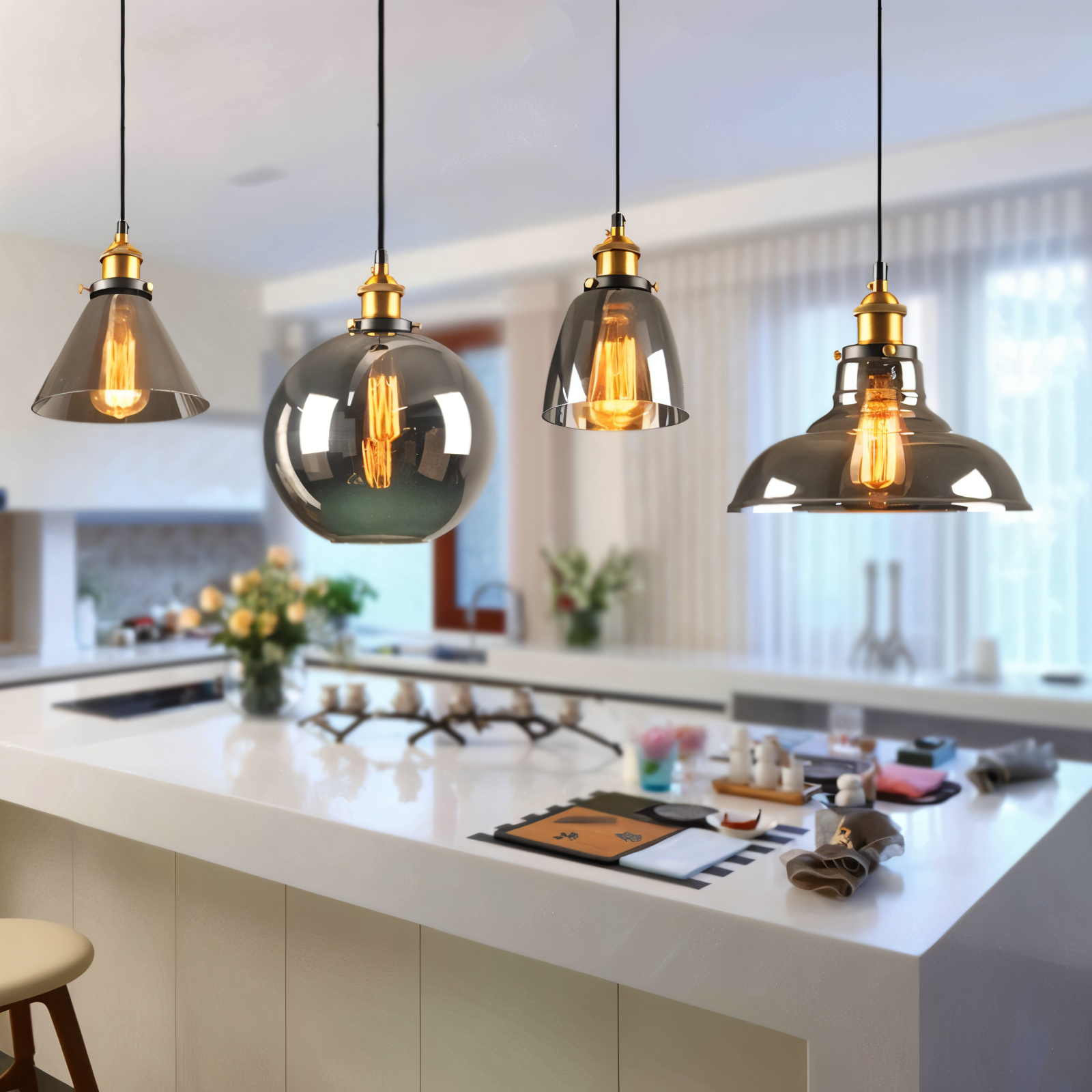Lampa sufitowa vintage dymione szkło E27 industrialna